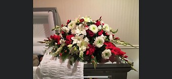 Red and White Casket Spray