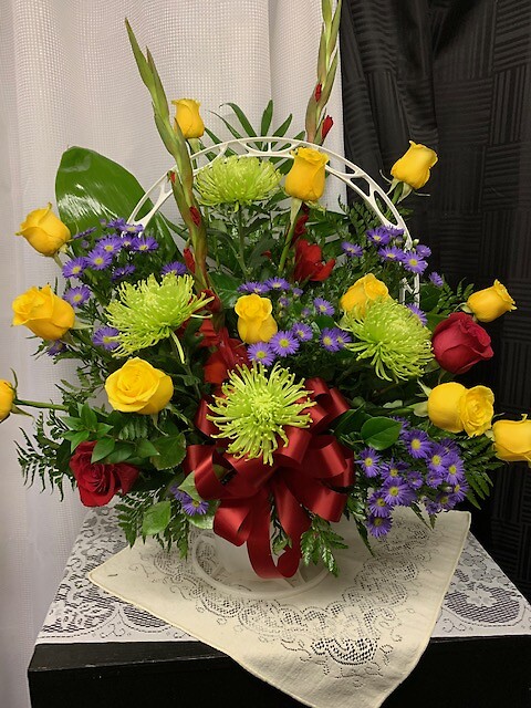 Yellow Rose Sympathy Floor Basket