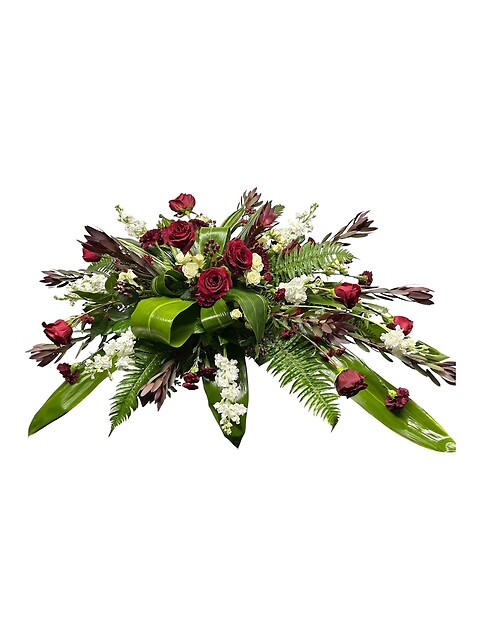 Red and White Casket Spray