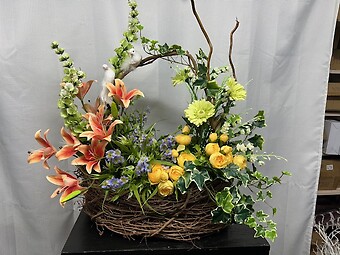 Silk Arrangement in Birdnest Style Basket