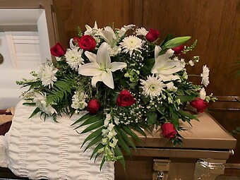 Red Rose and White Lily Casket Spray