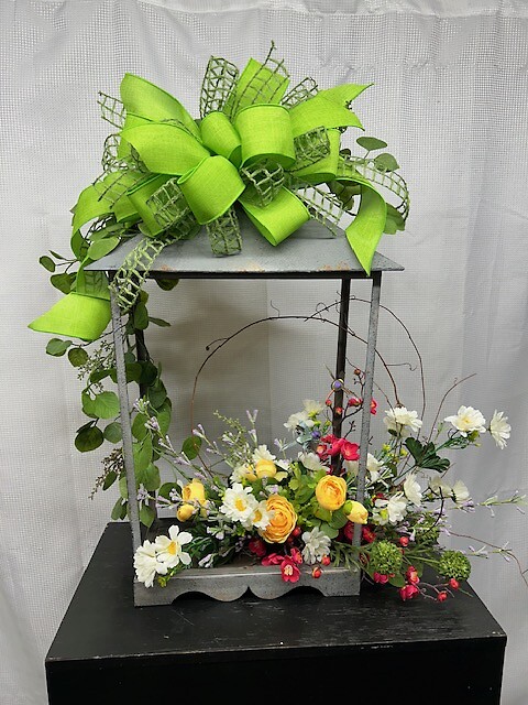 Metal Lantern with Silk Arrangement