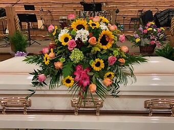 Sunflower and Rose Casket Spray